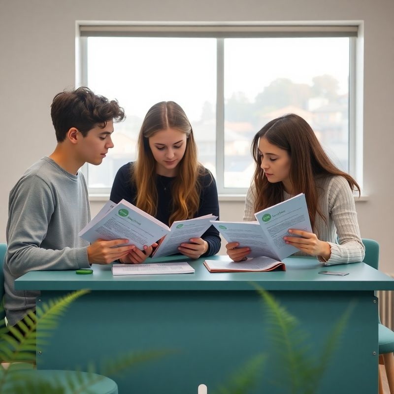 Two Year 12 students comparing printed research texts at a teal-modern seminar table